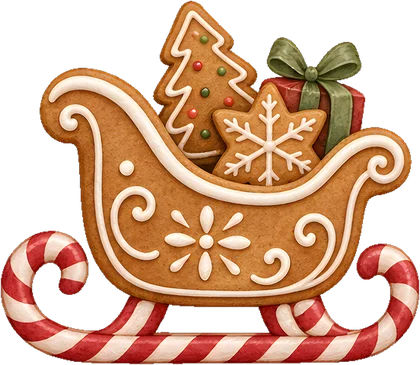 Gingerbread sleigh with candy cane runners